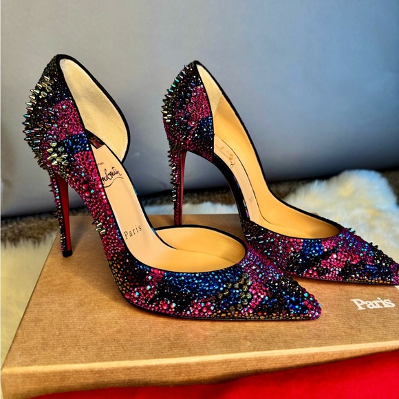 CHRISTIAN LOUBOUTINS - Iriza Bling Bang Crystal Spike Half d’Orsay Pump NEW! 38 - Picture 3 of 13